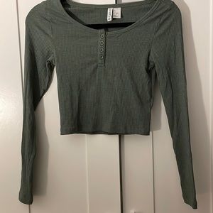 Cropped Olive Green Long Sleeve Shirt